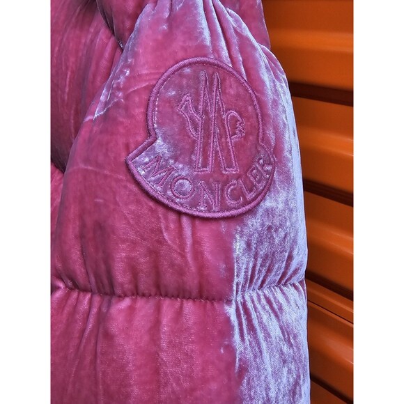 Moncler Fuchsia Caille Velvet Puffer Jacket Coat Womens 4 Pink - Picture 6 of 11